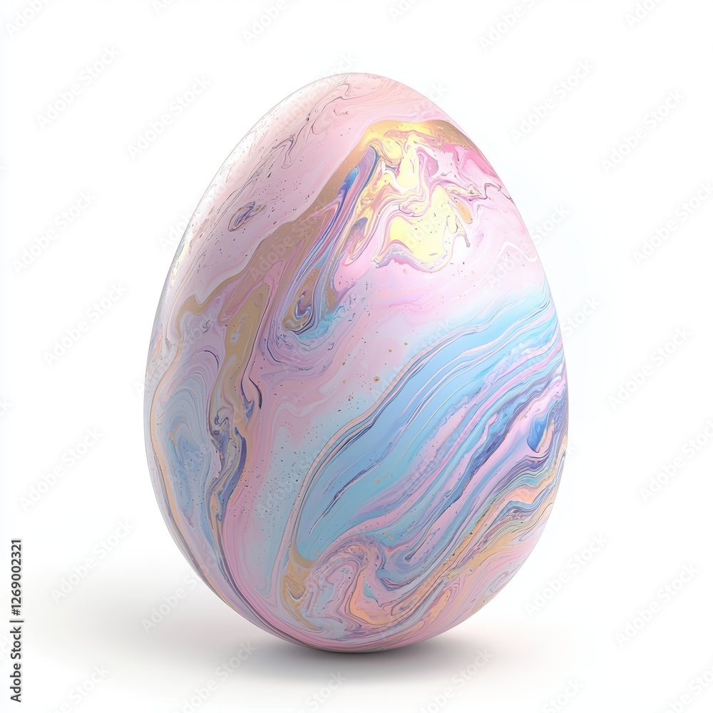 Easter egg with a marbled paint effect in soft pastel hues, isolated on white Easter egg with a marbled paint effect in soft pastel hues, isolated on white
