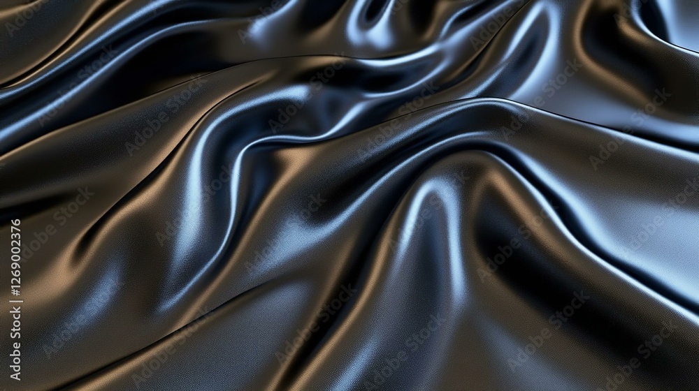 Fototapeta premium 3D renders beautiful folds of black silk in full screen like a beautiful clean fabric background.