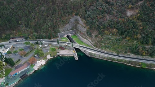 aerial view of the Adige river tunnel of Lake Garda with crystal clear water