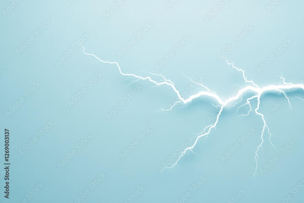 A bright white lightning bolt against a pale blue background A bright white lightning bolt against a pale blue background