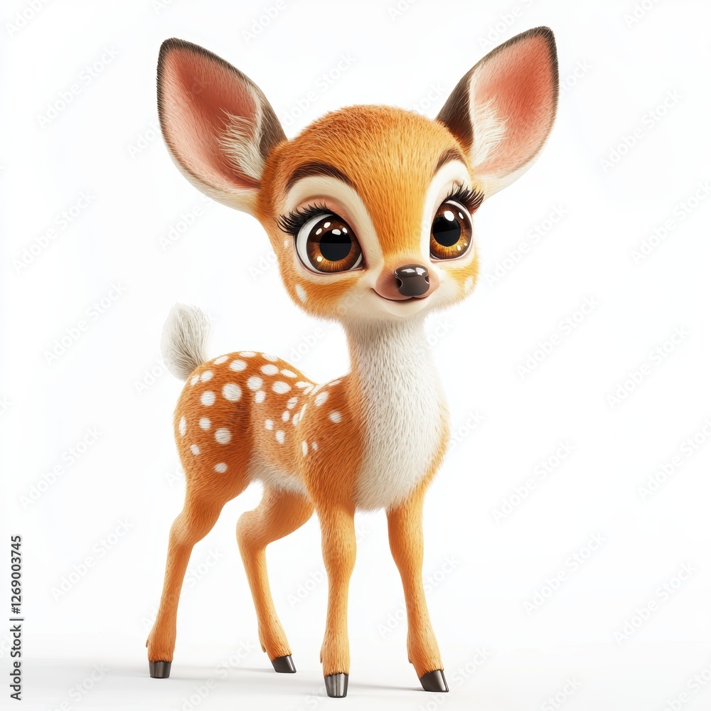 Fototapeta premium Gentle deer with big eyes and soft fur isolated on white