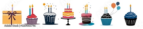 Set of happy birthday elements collection, vector illustration, isolated on white, 300dpi