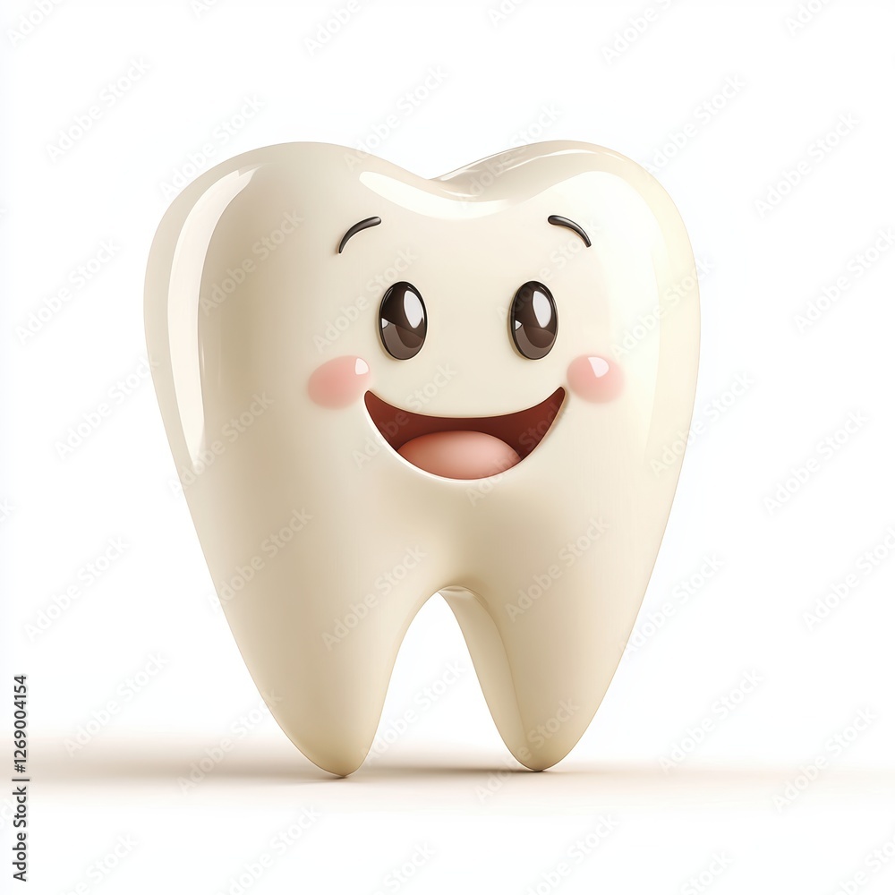 Happy tooth character with a big smile isolated on white Happy tooth character with a big smile isolated on white