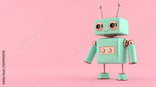 Cute vintage robot toy on a pink background.