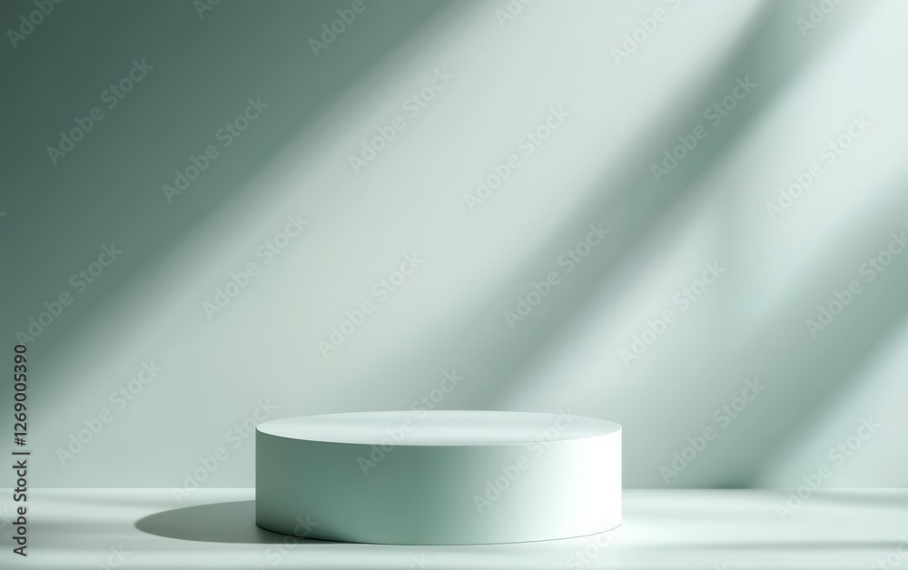 Minimalist product display podium with soft shadows and space for text, isolated on white Minimalist product display podium with soft shadows and space for text, isolated on white