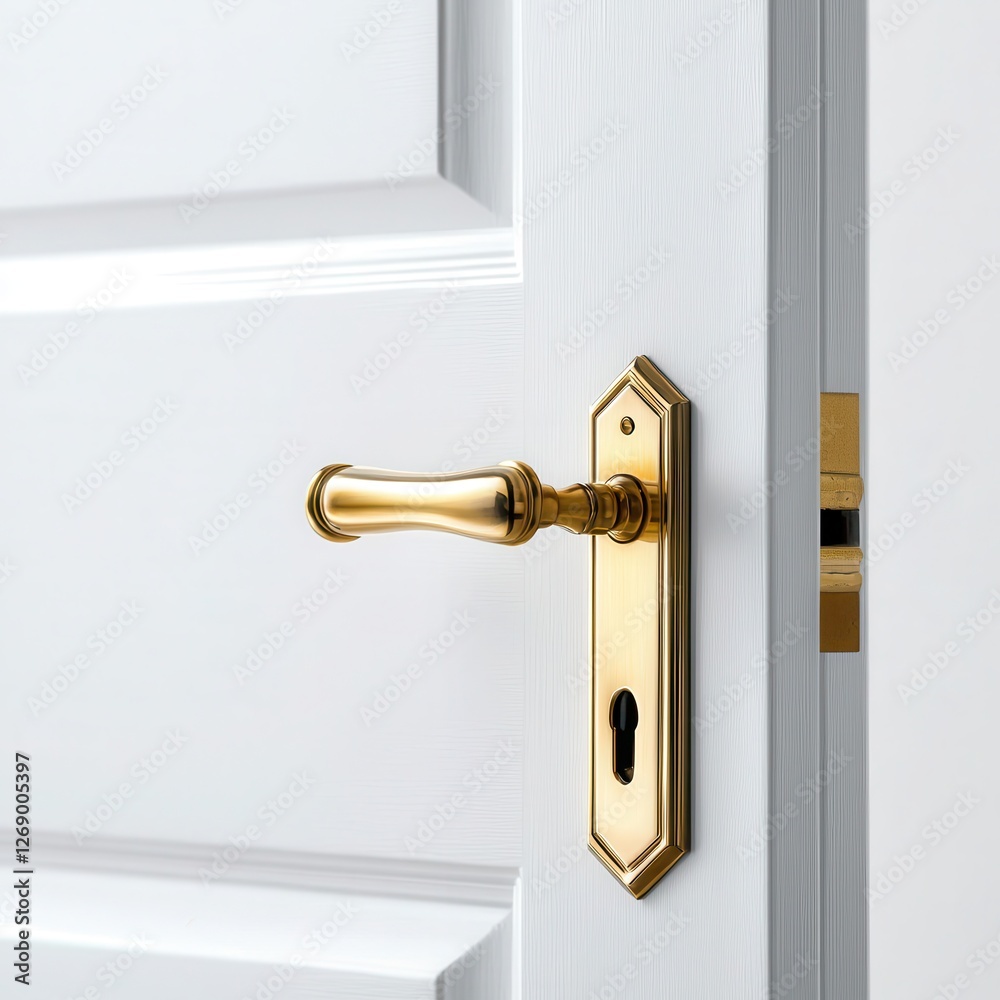 Elegant golden door handle on a white door, symbolizing entry and opportunity.