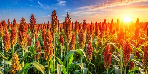 Lush Sweet Sorghum Field Ready for Biofuel Harvest - Copy Space