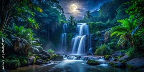 Wallpaper Mural Lush Tropical Rainforest Waterfall Night Photography - Post-Rain Scene Torontodigital.ca