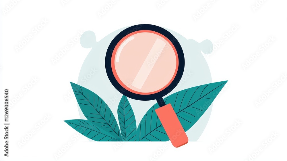 A magnifying glass rests on vibrant green leaves, symbolizing exploration and discovery in nature. A magnifying glass rests on vibrant green leaves, symbolizing exploration and discovery in nature.