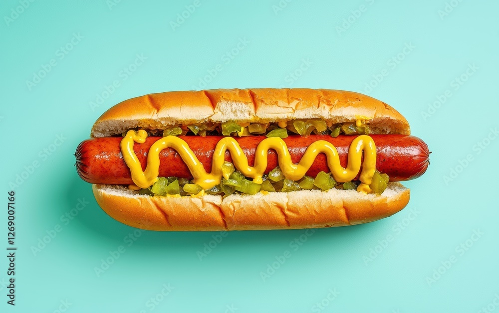 custom made wallpaper toronto digitalClassic hot dog with mustard and relish on a pastel background