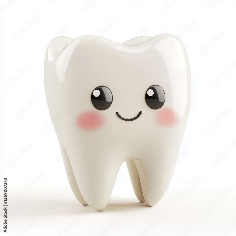Shy tooth blushing with a tiny smile isolated on white Shy tooth blushing with a tiny smile isolated on white