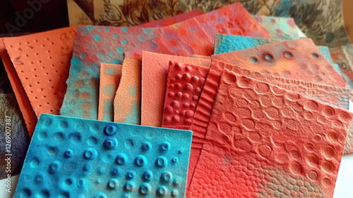 Handmade sensory cards featuring various textures in vibrant colors. These tactile cards are perfect for sensory play and educational activities, enhancing creativity and engagement photo