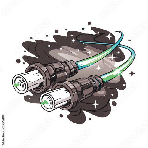 Create a stunning vector illustration of a hyper-fast quantum network, showcasing interconnected nodes pulsing with vibrant energy, representing data transfer.