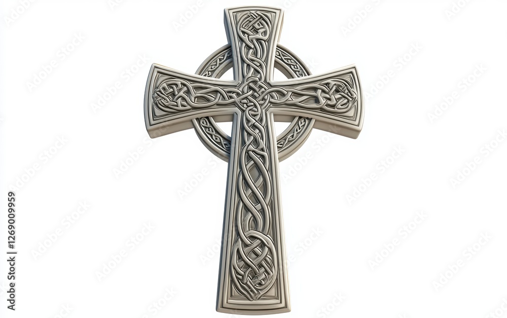 Of Celtic cross with detailed carvings isolated on white Of Celtic cross with detailed carvings isolated on white