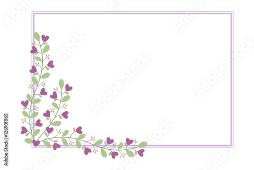 Purple Rectangular Wreath Or Borders Frame With Love Purple Flowers And Leaves