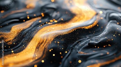 Abstract liquid gold and black waves.  Possible use background, wallpaper photo