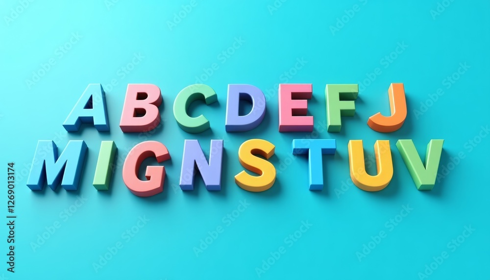 Vibrant alphabet letters arranged on a bright blue background Vibrant alphabet letters arranged on a bright blue background