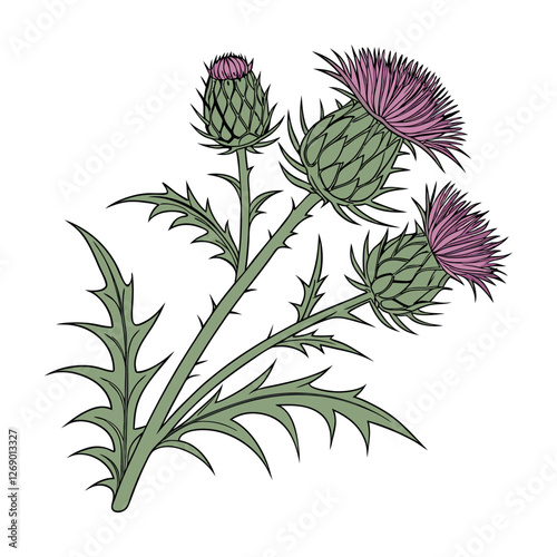 Scottish thistle vector Line art in celtic style flower illustration