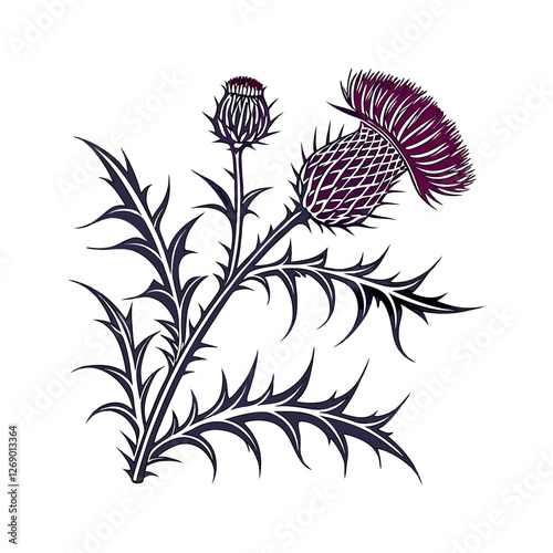 Scottish thistle vector Line art in celtic style flower illustration