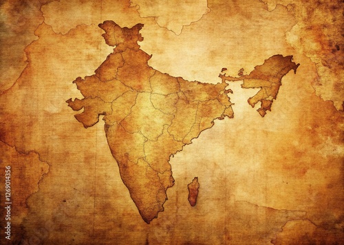 Grungy Vintage Brown Long-Exposure India Map on Textured Paper Stock Photo