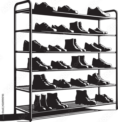 Black Color Shoe Rack Silhouette Vector Illustration design, Solid White Background