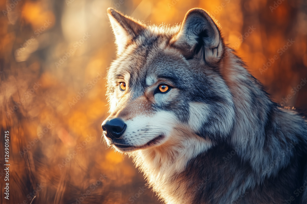 portrait of a wolf in the autumn forest portrait of a wolf in the autumn forest