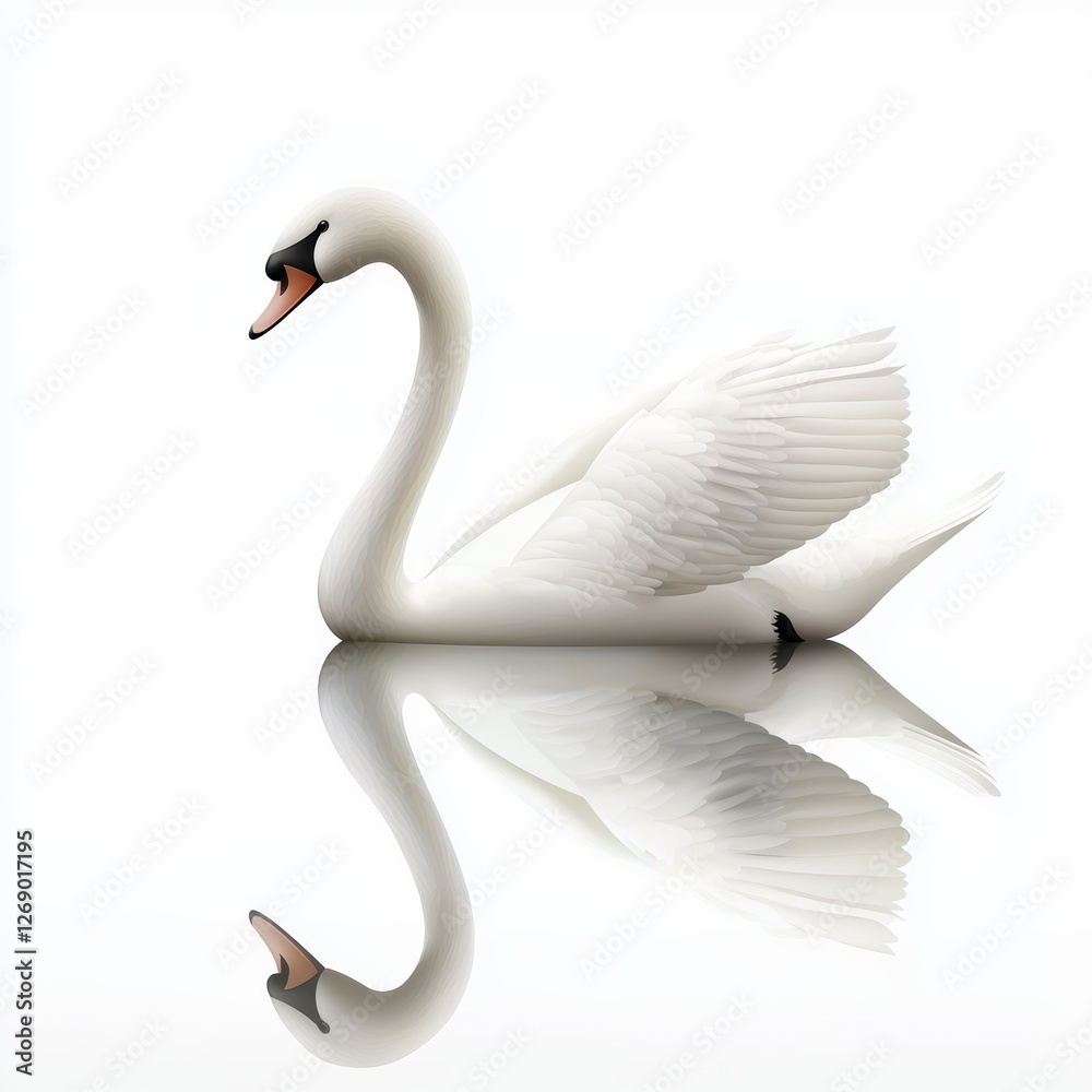 Obraz premium Graceful swan gliding on an invisible lake isolated on white