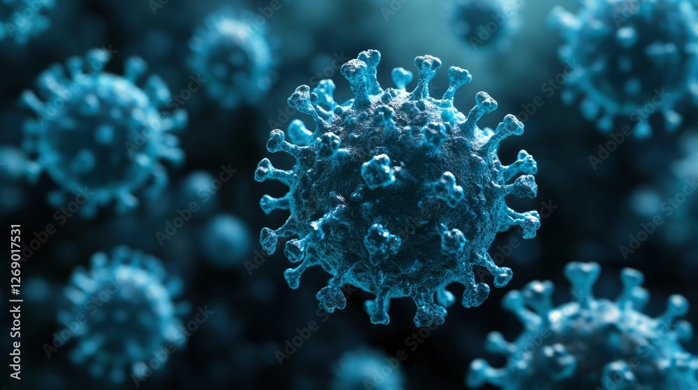 Microscopic View of Coronavirus Particles - 3D Render