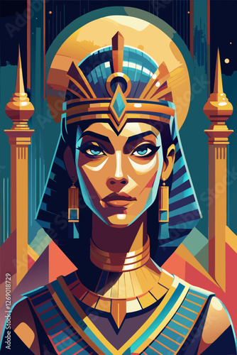 Ancient Egyptian Princess with Golden Crown and Elegant Necklace.