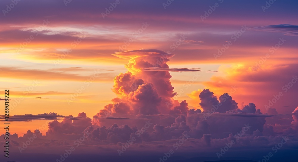 Fototapeta premium Dramatic sunset with vibrant clouds over horizon