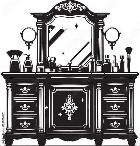 Black Color Vanity Cabinet Silhouette Vector Illustration design, Solid White Background