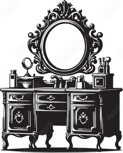 Black Color Vanity Cabinet Silhouette Vector Illustration design, Solid White Background