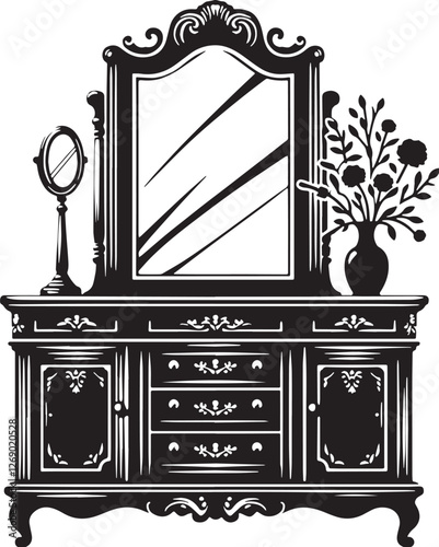 Black Color Vanity Cabinet Silhouette Vector Illustration design, Solid White Background