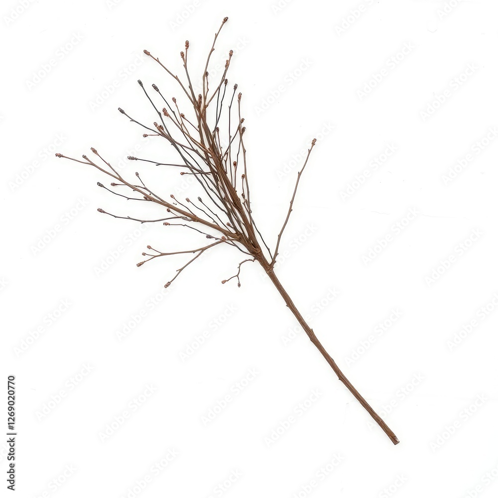Fototapeta premium Small bundle of dry twigs against a clean white wall, twigs, brown