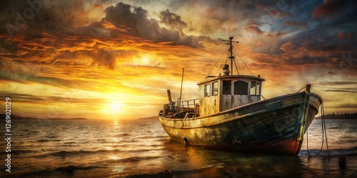 Maine Fishing Boat Sunset: Vintage Coastal Photography