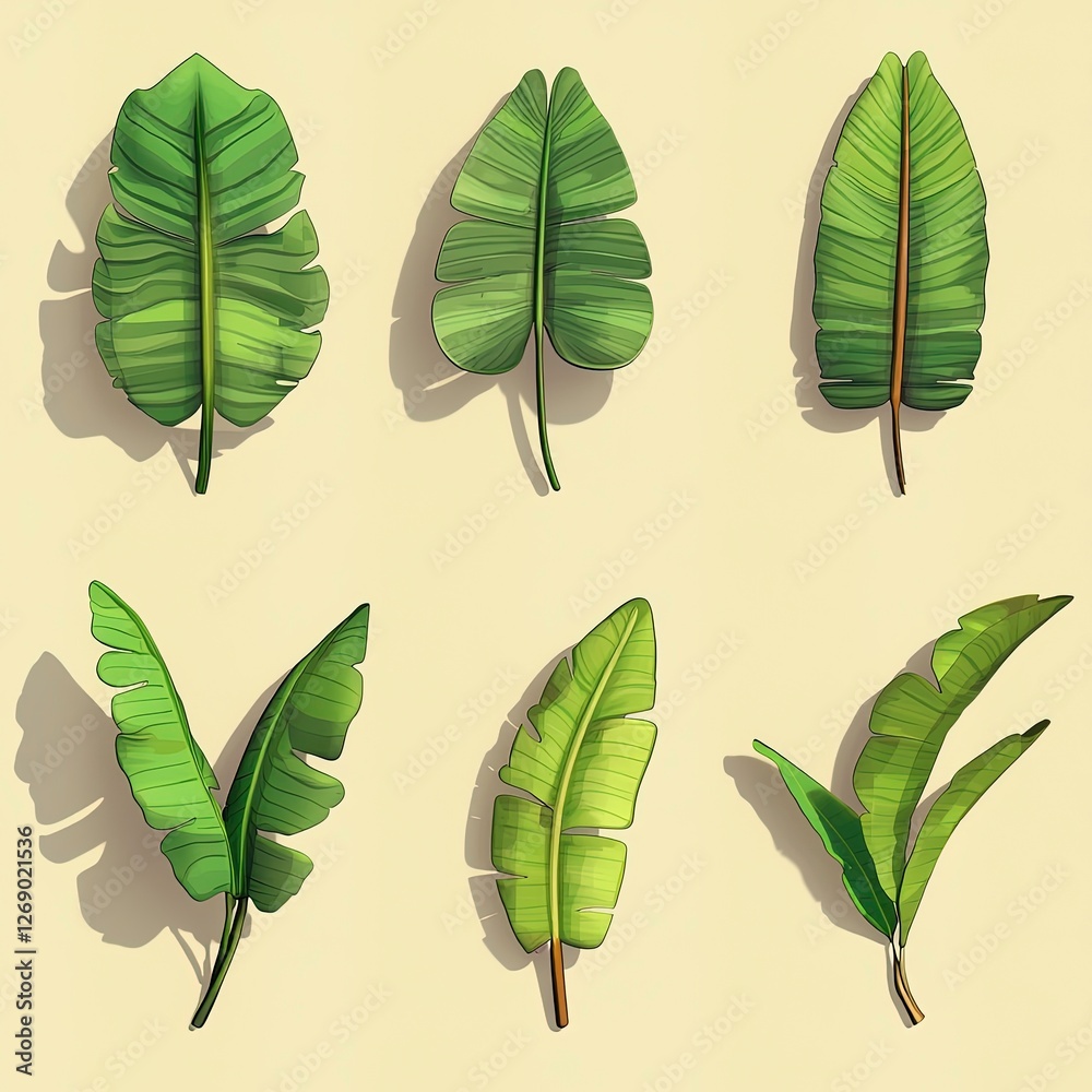 Fototapeta premium Different types of green tropical leaves arranged in a pattern