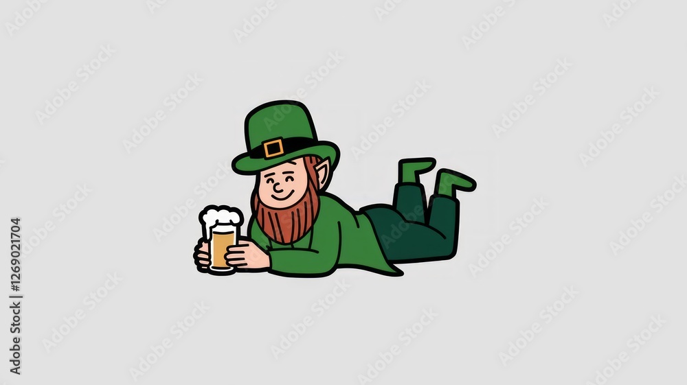 Cartoon Leprechaun Lying Down Holding a Beer Vector Illustration Cartoon Leprechaun Lying Down Holding a Beer Vector Illustration