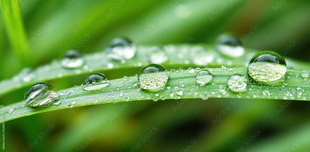 Dewdrops cling to lush green grass blades, capturing the soft morning light and creating a sparkling display of nature's beauty Dewdrops cling to lush green grass blades, capturing the soft morning light and creating a sparkling display of nature's beauty