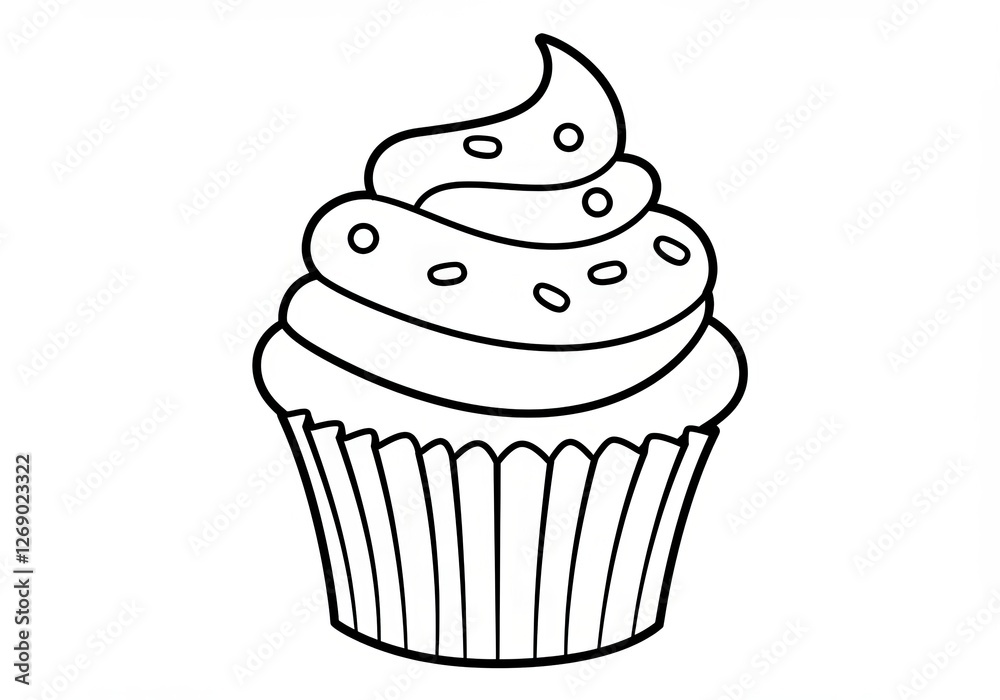 Outline of a cupcake with swirl frosting and sprinkles for coloring Outline of a cupcake with swirl frosting and sprinkles for coloring