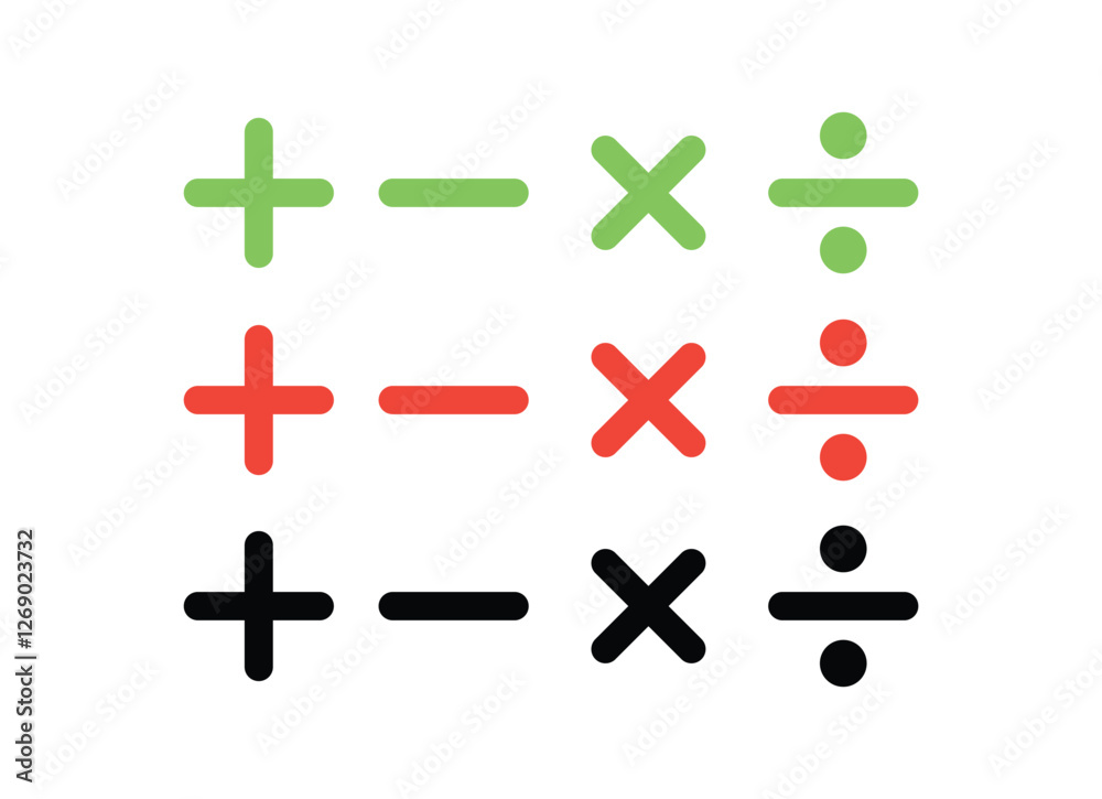 Obraz premium set of plus, minus, multiply, divide, equal sign icons vector design eps 10