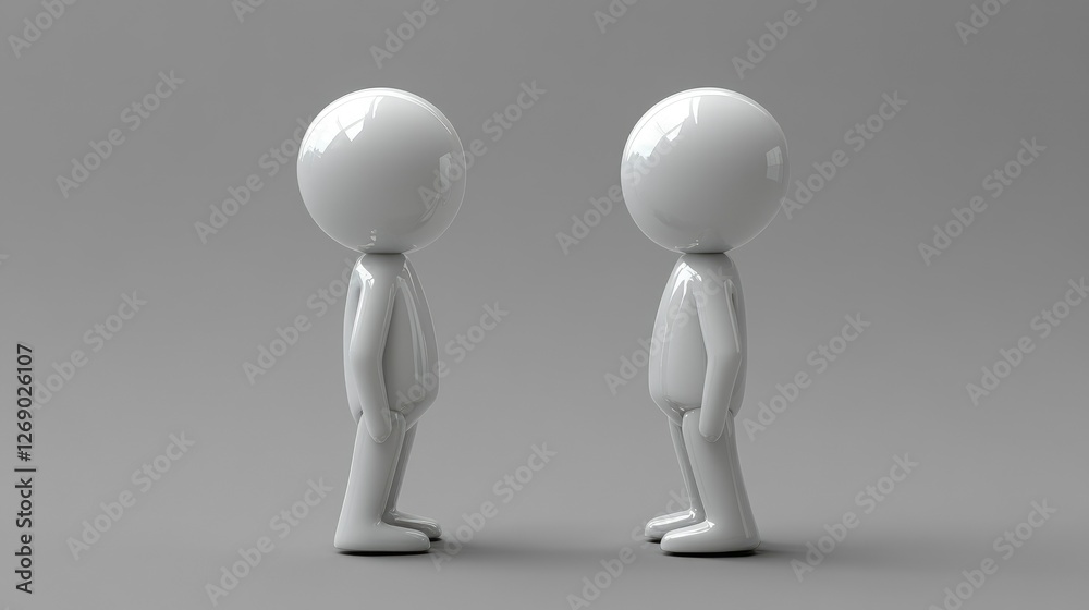 Two Simple 3D White Figures Facing Each Other, Representing Communication or Dialogue Two Simple 3D White Figures Facing Each Other, Representing Communication or Dialogue