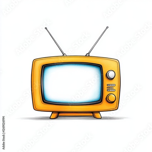 Vintage Style Yellow Television Set with Antennas on a Clean Background for Retro Design Projects