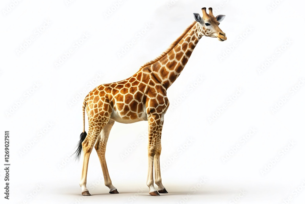 Obraz premium Majestic Giraffe on White Background: Elegant Wildlife Stock Photo