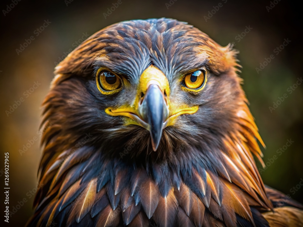 Obraz premium Majestic Golden Eagle Portrait, Wild Bird of Prey, Sharp Talons, Intense Gaze