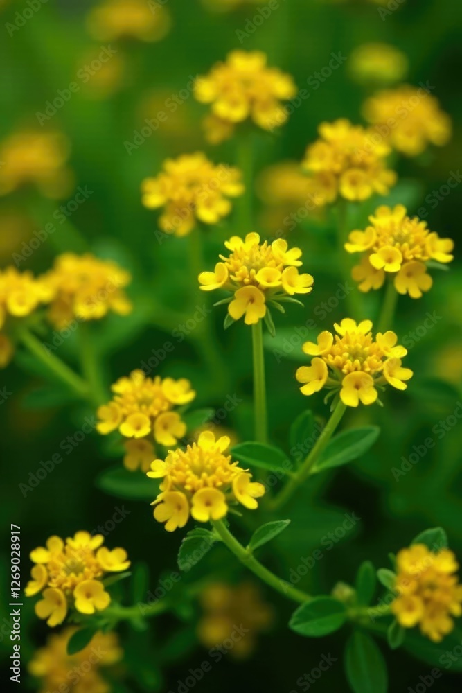 Densely packed small yellow flowers on a herb bush, flowers, densely Densely packed small yellow flowers on a herb bush, flowers, densely