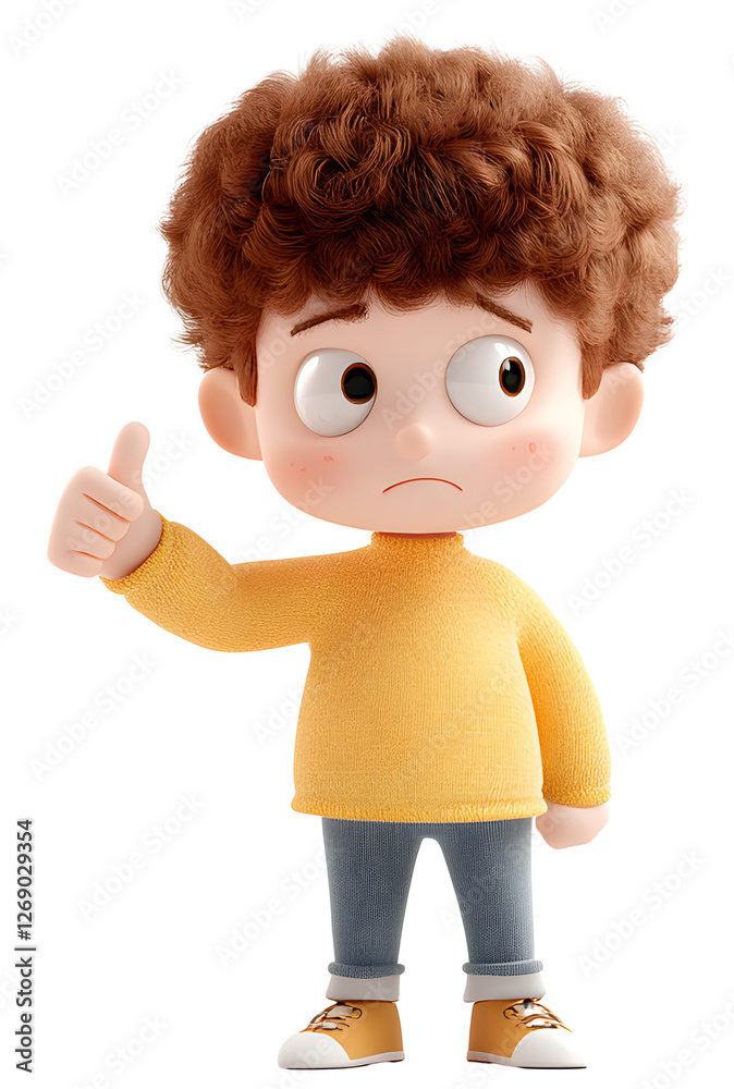 Cute 3D Cartoon Boy with Joyful Expression and Thumbs Up Gesture Cute 3D Cartoon Boy with Joyful Expression and Thumbs Up Gesture