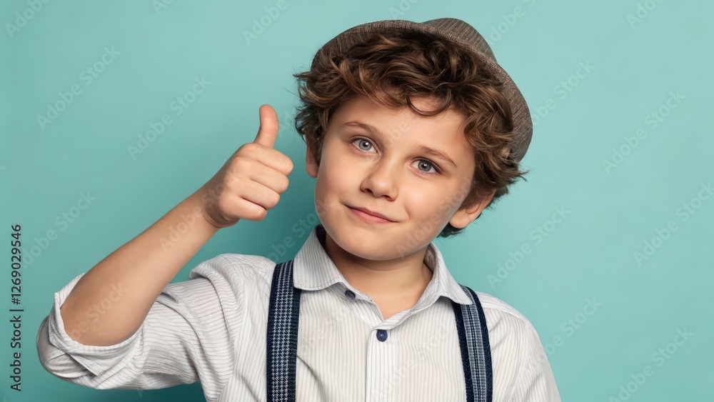 Smiling boy giving thumbs up