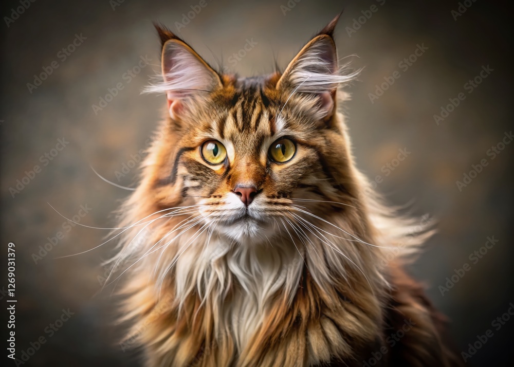 Majestic Maine Coon Cat Posing Left, Ample Copy Space, Fluffy Fur, Big Eyes Majestic Maine Coon Cat Posing Left, Ample Copy Space, Fluffy Fur, Big Eyes