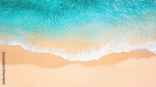 Aerial View of Turquoise Water Crashing on Sandy Beach