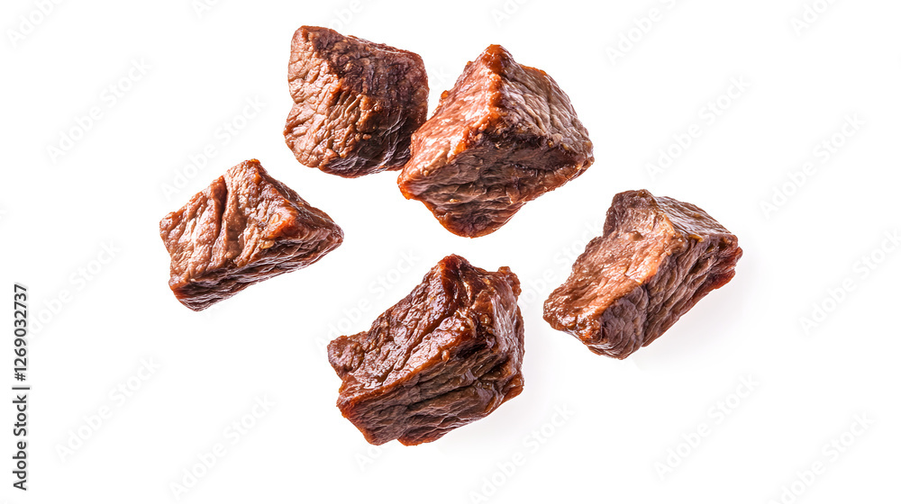 Several Pieces of Cooked Beef Floating in Mid-Air, Creating an Intriguing Scene
Several Pieces of Cooked Beef Floating in Mid-Air, Creating an Intriguing Scene